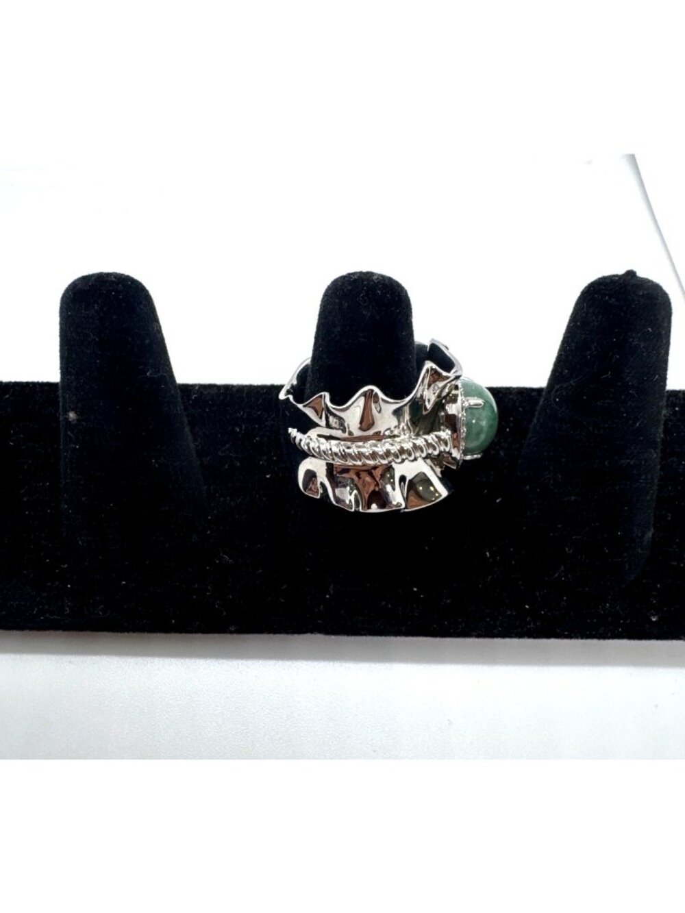 Michelle Albala Jadeite Ring 925 Sterling Silver White Topaz Wide Ruffle Size 8 - Picture 9 of 9